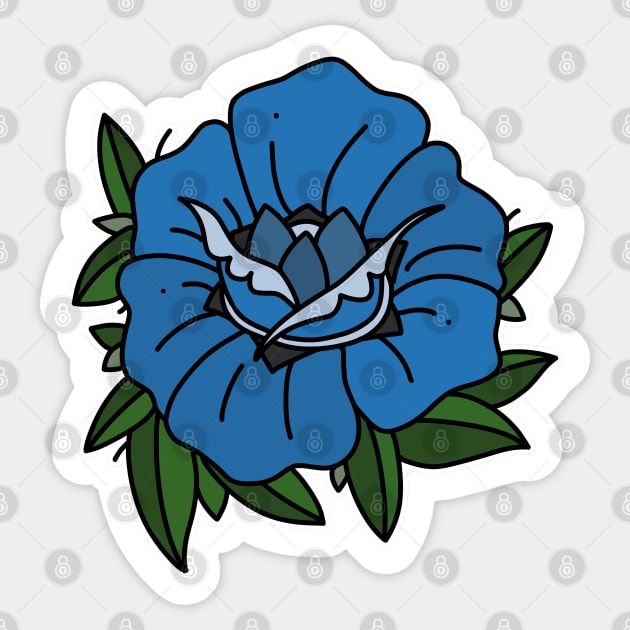 Traditional Blue Rose Tattoo Sticker by archvinde